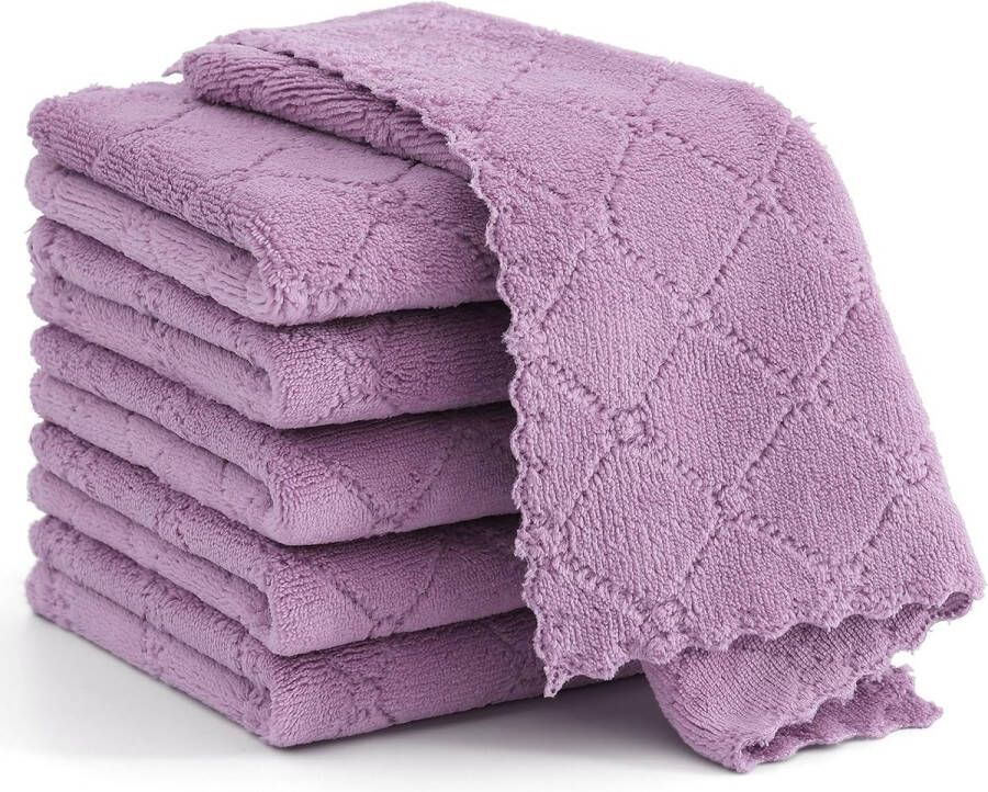 Reinigingsdoeken microvezeldoeken absorberend wasbaar poetsdoeken microvezel autoverzorging polijstdoek zachte pluisvrije theedoeken keukendoeken 6 stuks 30 x 30 cm paars