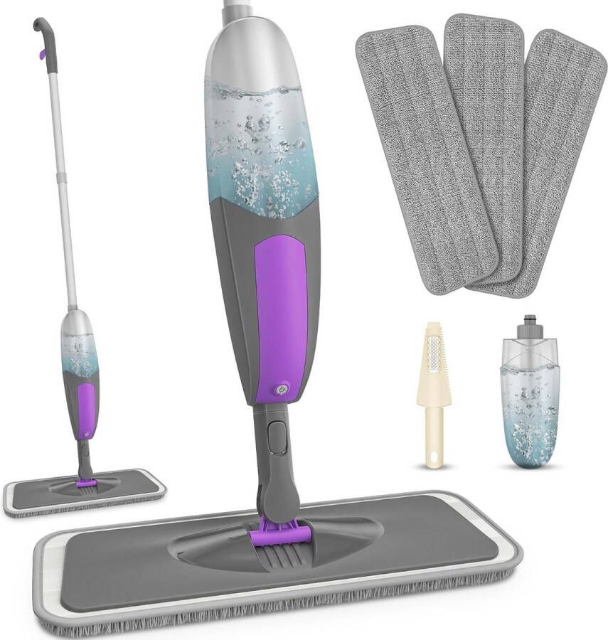 Reinigingsspray Mop Microvezel Vloerzwabber voor Nat en Droog Gebruik 550ML Navulbare Fles 3 Wasbare Pads Vervanging Stof Keukenzwabber Houten Laminaat Tegel Marmer Harde Vloeren