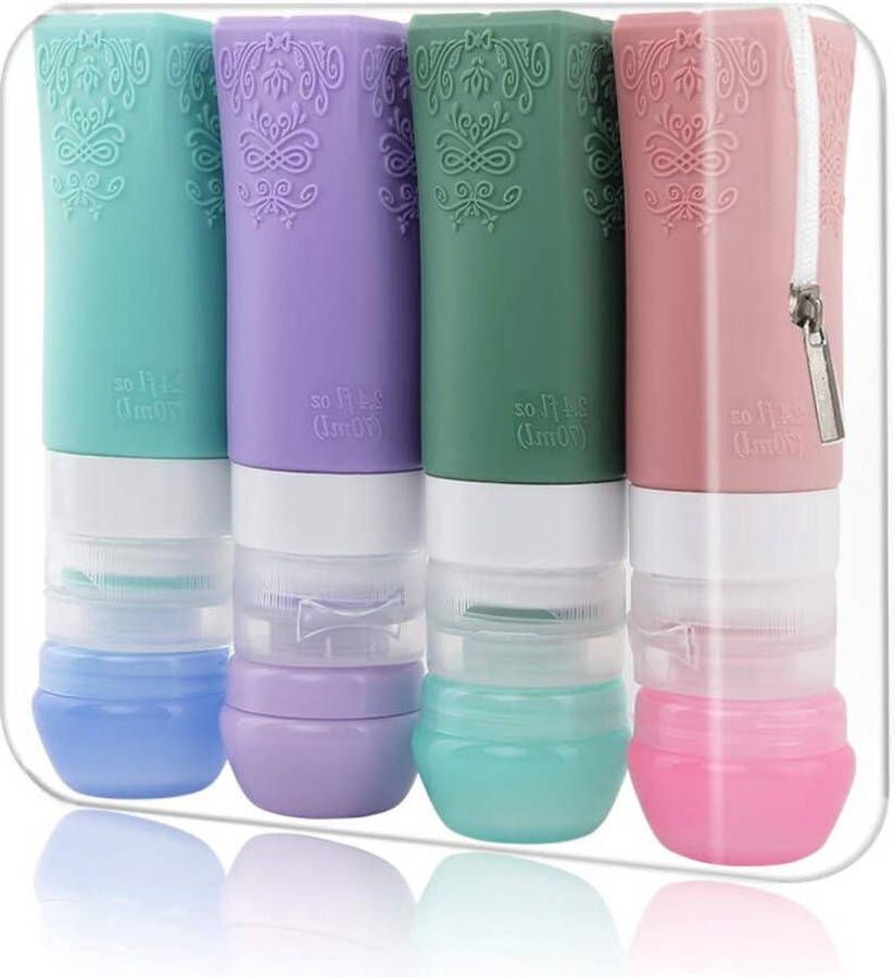 Reisflacons en cosmeticapotjes siliconen set van 8 lekvrij en draagbaar TSA-gecertificeerd voor shampoo douchegel zonnebrand of lotion reisflesjes 100ml