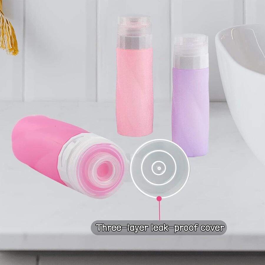 Reisfles 6stuks siliconen reisflesjes Reisflessenset Silicone Travel Bottles Set lekvrije navulbare knijpbare containers set 90 ml voor shampoo douchegel lotion