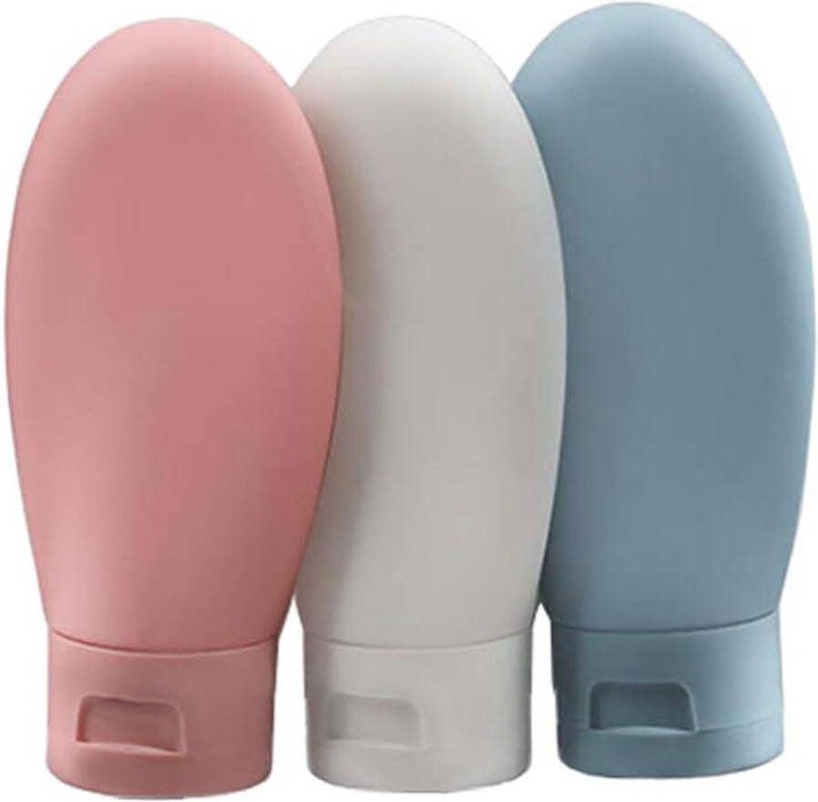 Reisfles set van 3 lekvrije knijpbare containers navulbare flesjes met label en draagtas 60 ml Meerkleurig Modern. reisflesjes handbagage
