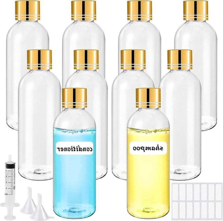 Reisfles voor toiletartikelen Plastic flessen leeg Navulbare transparante reisflessen Met trechters en etiketten Schoolreizen of cosmetica (Set van 10|100ml) reisflesjes 100ml