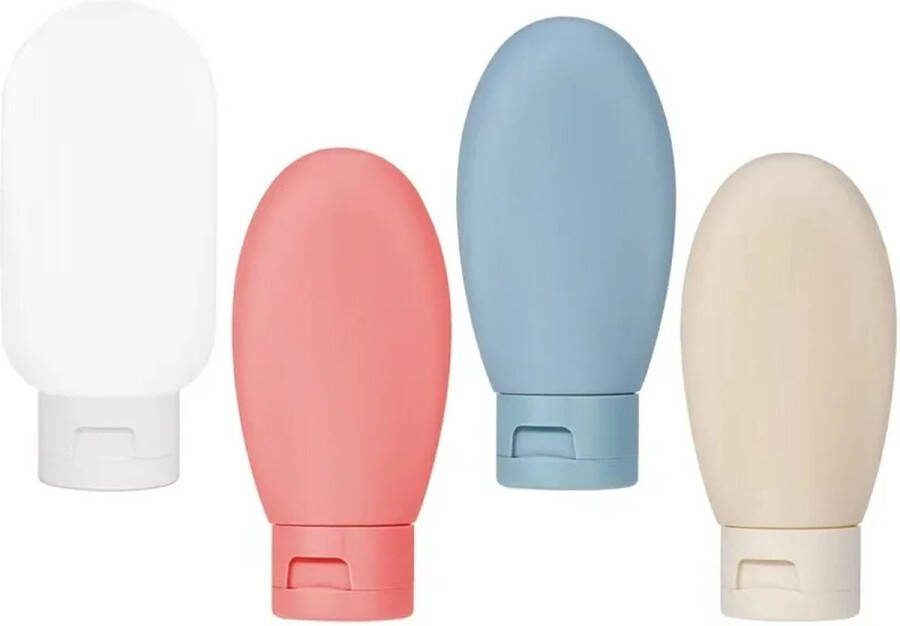 Reisflesjes Reizen en Avontuur Reisverpakkingen Herbruikbaar 60ml Inhoud Set van 4 stuks Siliconen flesjes Dark