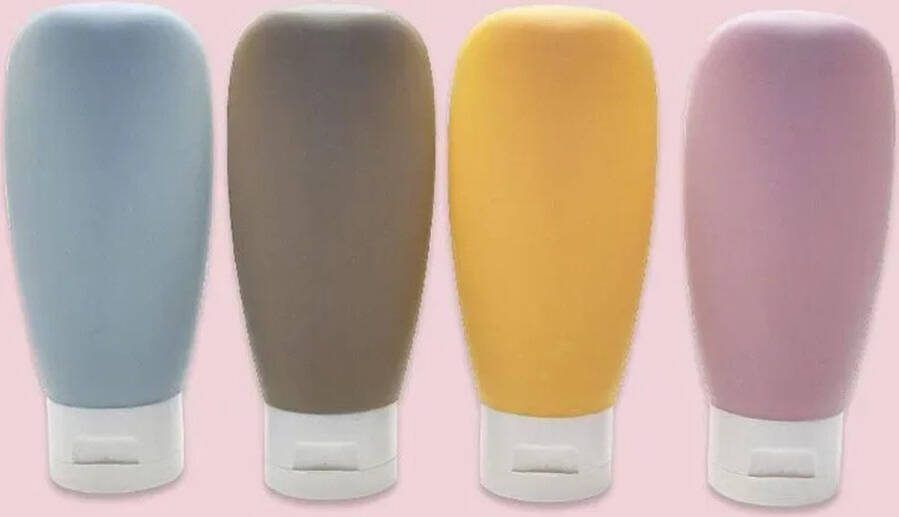 Reisflesjes Reizen en Avontuur Reisverpakkingen Herbruikbaar 60ml Inhoud Set van 4 stuks Siliconen flesjes Matte gekleurd