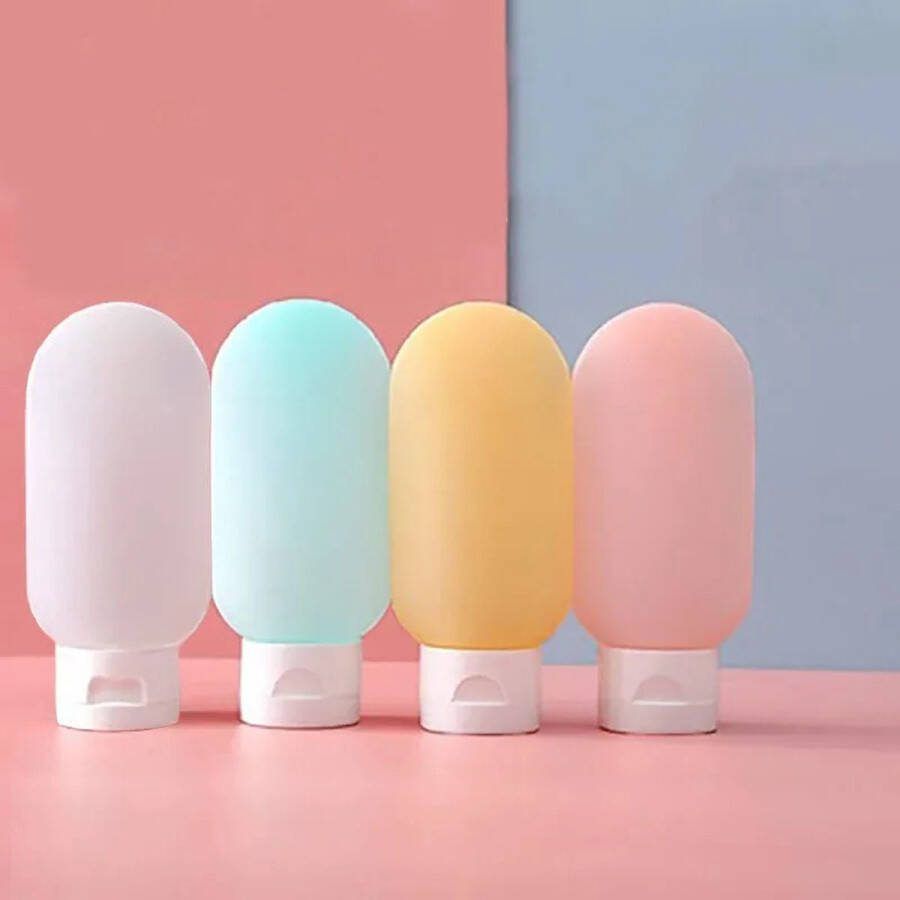 Reisflesjes Reizen en Avontuur Reisverpakkingen Herbruikbaar 60ml Inhoud Set van 4 stuks Siliconen flesjes Licht gekleurd