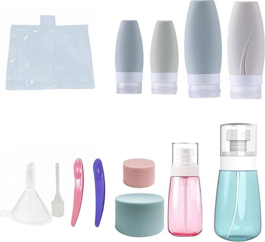 Reisflesjes Siliconen Draagbare Navulcontainer Set van 13 Stuks Voor Shampoo Crème Spoeling Lichaamsverzorging HTML Content nodig reisflesjes handbagage