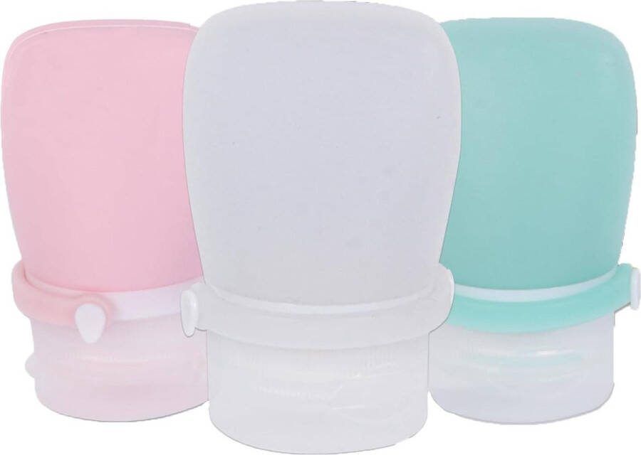 Reisflessen 30 ml mini siliconen kit 3 stuks lekvrije navulbare reisflessen lichtroze munt transparant reisflesjes handbagage