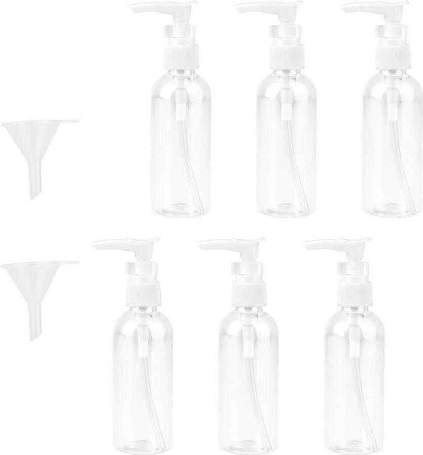 Reisflessen 6 stuks 100 ml plastic reispomp flesdispenser toiletartikelen kleine lege pompflessen met trechters reisflesjes 100ml