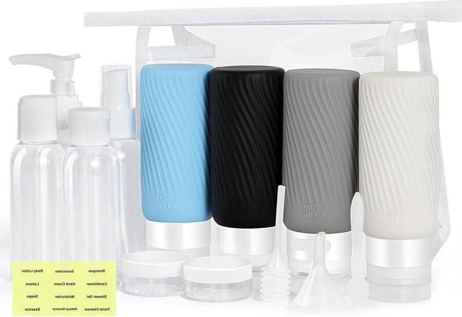 Reisflessen om te vullen 100 ml 15 stuks siliconen reisflessen draagbare reis-gadgets pvc-tas shampoo lotion crème zeep reisbenodigdheden dames en heren reisflesjes handbagage