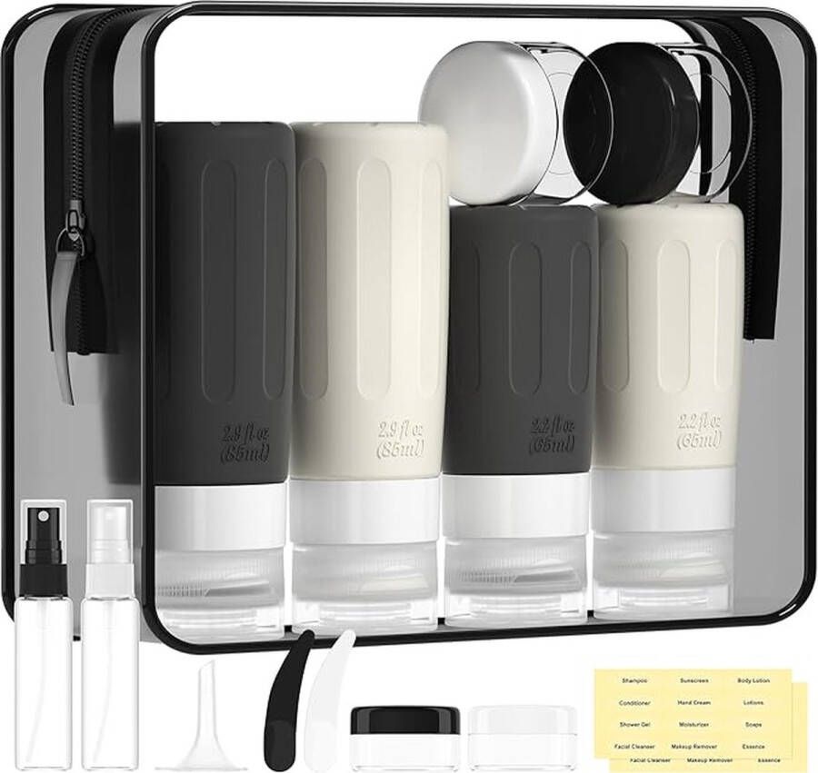 Reisflessen om te vullen 16-delige reisset met toilettas lekvrije navulbare TSA-goedgekeurde siliconen reisflessen te gebruiken voor shampoo lotion spoeling of douchegel