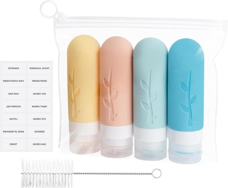 Reisflessen van siliconen 4 stuks 90 ml lekvrij met schone borstel navulbaar shampoo crème vloeistof lotion reisflesjes 100ml