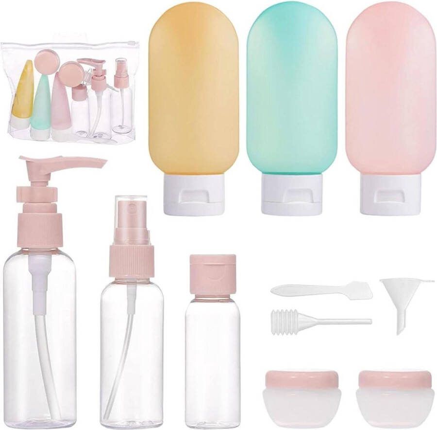 Reisflessen voor het vullen van plastic flessen 11-delige draagbare reisset spuitflessen pompflessen crèmepotjes vloeibare cosmetische containers reisflesjes handbagage