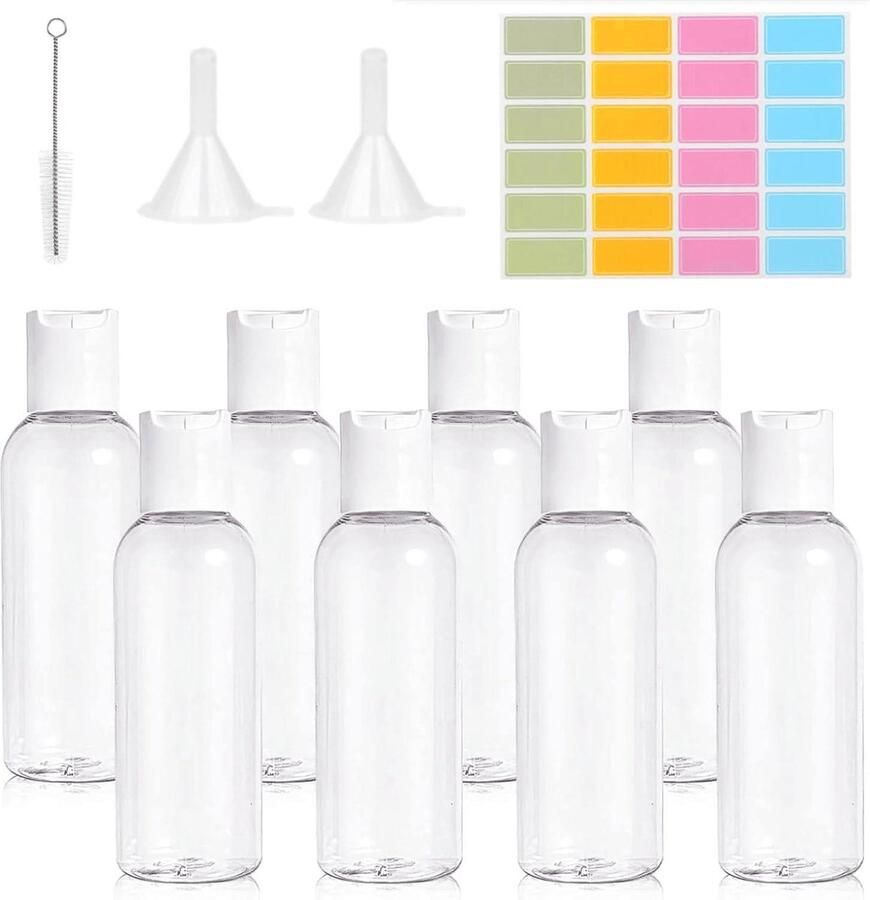 Reisflessen voor toiletartikelen 100 ml navulbaar set van 8 spuitflessen en potten reisflesjes 100ml