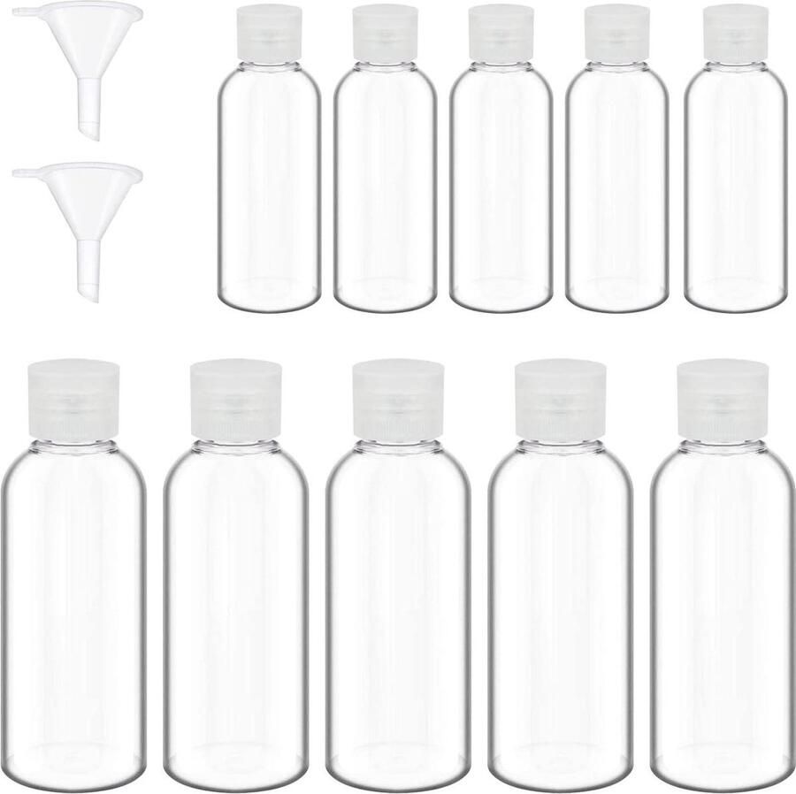 Reisflessenset 10 stuks Transparante kunststof Lekvrije reiscontainer Navulbaar Trechters Lotionshampoo 50 ml + 100 ml reisflesjes 100ml