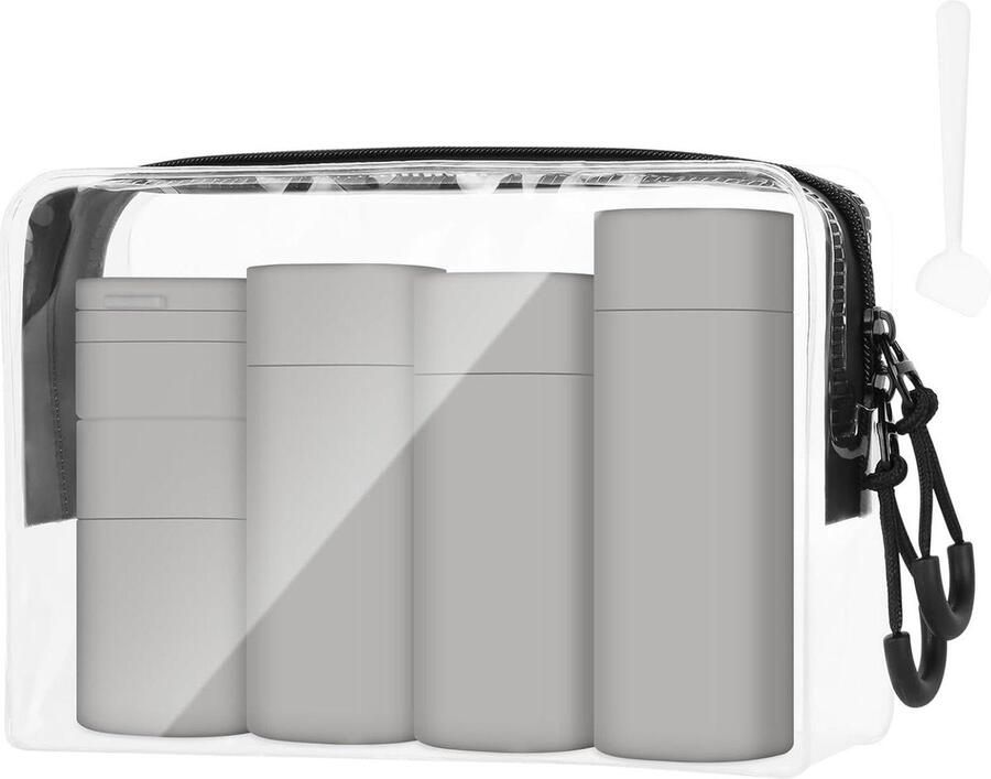 Reisflessenset lekvrije siliconen kleine lege miniflessen voor toiletartikelen grijs reisflesjes handbagage
