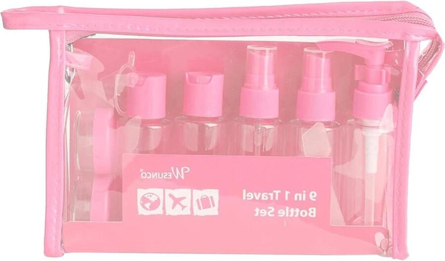 Reisflessenset met make-uptas 9 lege flessen vloeistofcontainer cosmetica toilettas Transparant reisflesjes 100ml