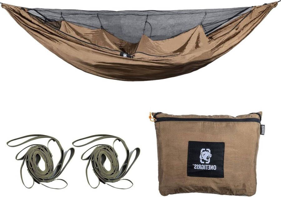 Reishangmat met muggennet voor 1 persoon Herbruikbare verpakking Outdoor hangmat 260 x 130 cm Coyote bruin hangmat 2 person