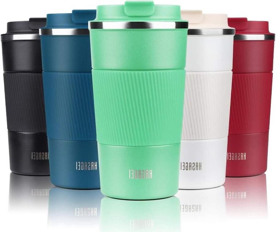 Reismok geïsoleerde koffiekop met lekvrij deksel vacuüm isolatie roestvrij staal voor warm en koud water koffie en thee groen 510ml