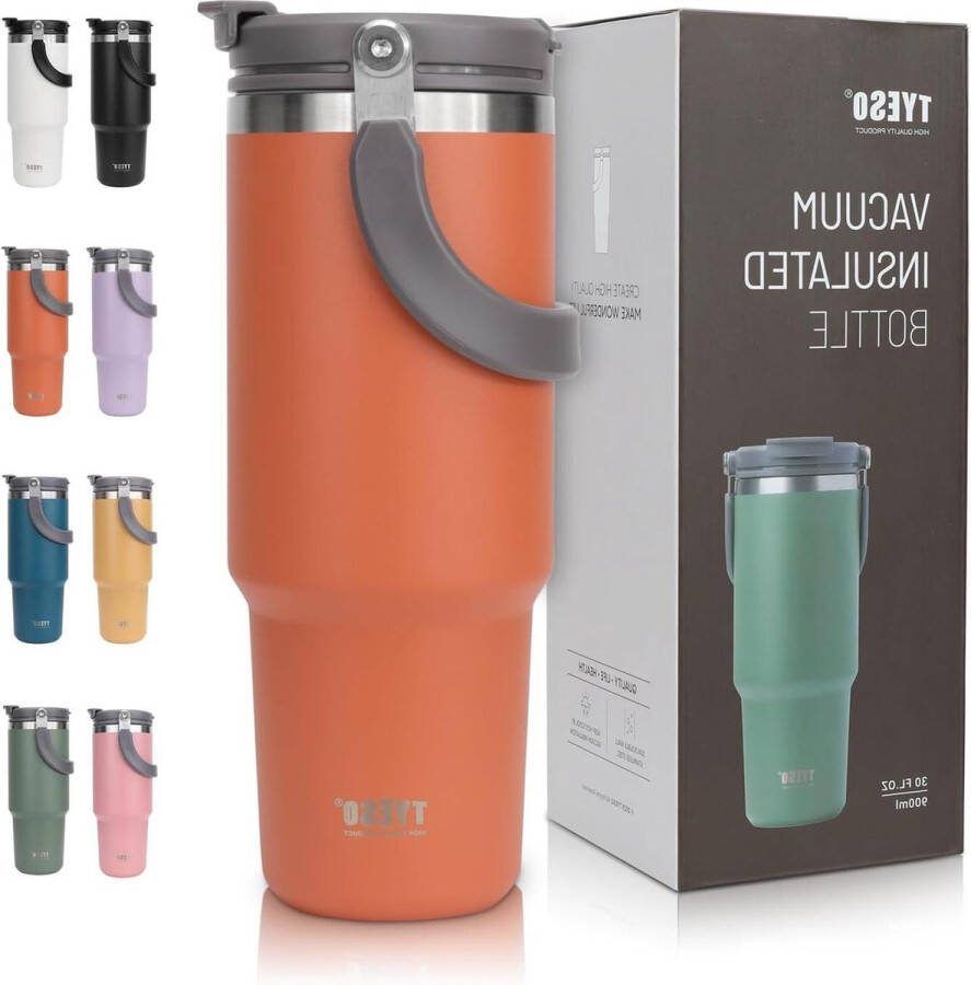 Reismok Thermobeker met handvat 900ml Drinkbeker deksel rietje dubbelwandige isolatie warme koude dranken water koffie ijsthee