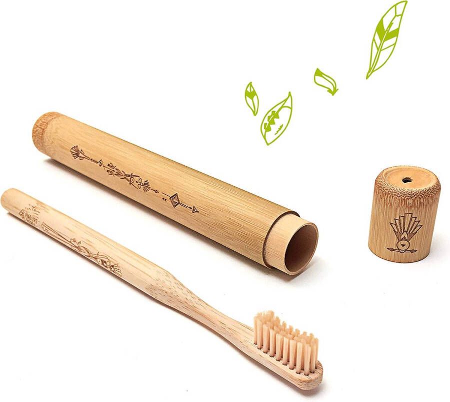 Reistandenborstel voor volwassenen bamboe etui inclusief tandenborstel tandenborsteletui tandenborstelhouder reisetui