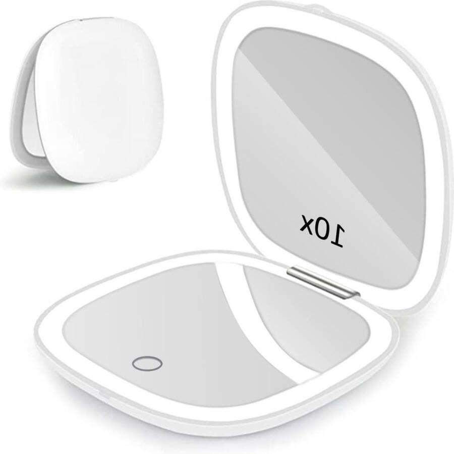 Reizen Make-up Spiegel 1X 10X Vergroot Compact USB Opladen Vouwbare Spiegel Touch Screen 3 Kleuren Helderheid Verstelbaar Draagbaar Mini Spiegel On the Go Handtas