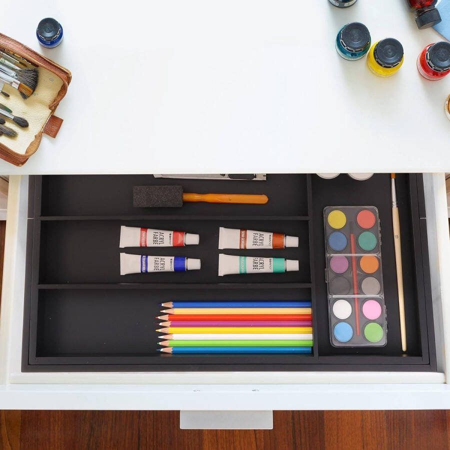 Relaxdays bestekbak uitschuifbaar bamboe HBD 5 x 325-55 x 445 cm 5-7 vakken bestek organizer keukenlade zwart uitbreidbaar hoogwaardige kwaliteit
