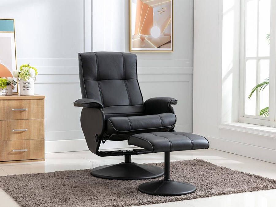 Merkloos Sans marque Vente-unique Relaxfauteuil met leren voetensteun ANDALOUSIE Zwart L 78 cm x H 98 cm x D 77 cm