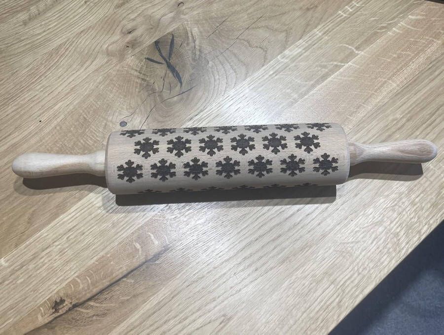 Reliëf deegroller met gegraveerd sneeuwvlokken ontwerp decoratieve deegroller taartbakaccessoires unieke bakjes aardewerk prachtig handgemaakte deegroller patroon 40 cm