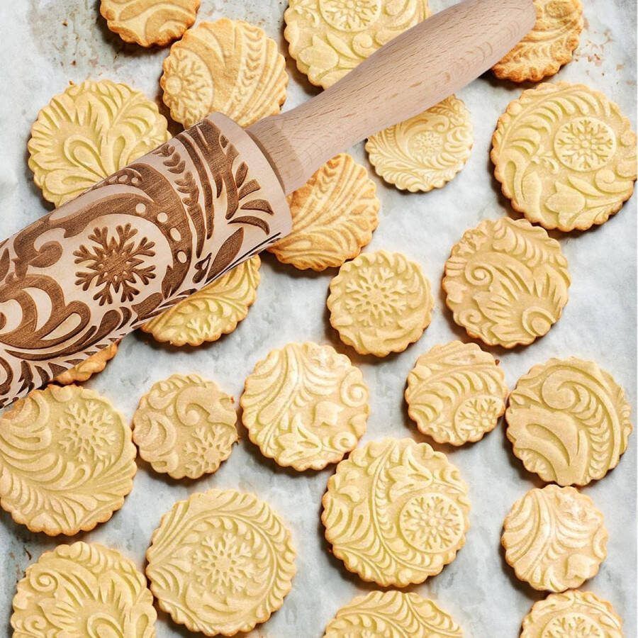 Reliëf Deegrollers met Patronen voor Bakken 196 cm Houten Deegroller met Sneeuwvlok Bloempatroon voor Gebak Pizzadeeg Fondant Koekjes Bakken Taartkorst Pasta roller