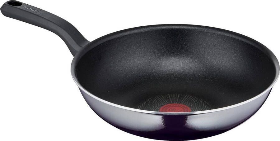 Resist Wokpan 28 cm veilige titanium antiaanbaklaag thermosignaal temperatuurindicator gemaakt in Frankrijk eenvoudige reiniging Flame Protect-technologie zwart krasbestendige coating