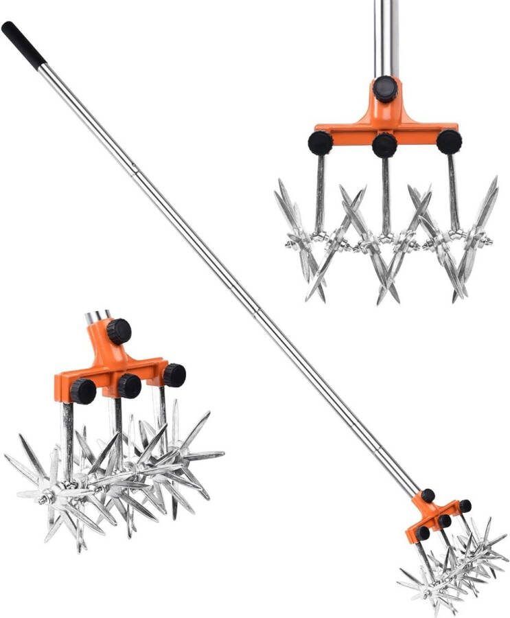 Retractable long handle cultivator weatherproof stainless steel garden cultivator with removable teeth set for mixing rotary cultivator garden tool