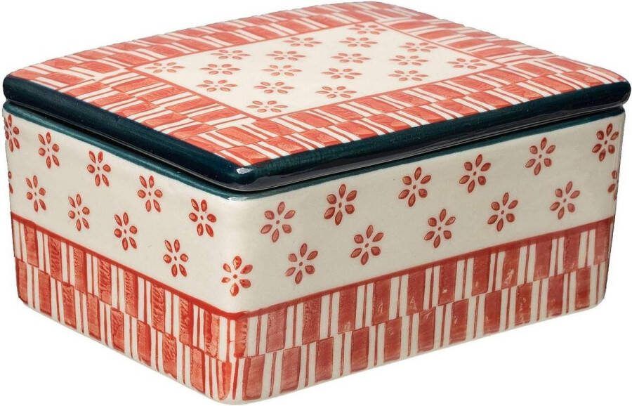 Retro aardewerk Botervloot met handgestempelde bloemenprint vaatwasser- en magnetronbestendig 125 x 10 x 6 cm