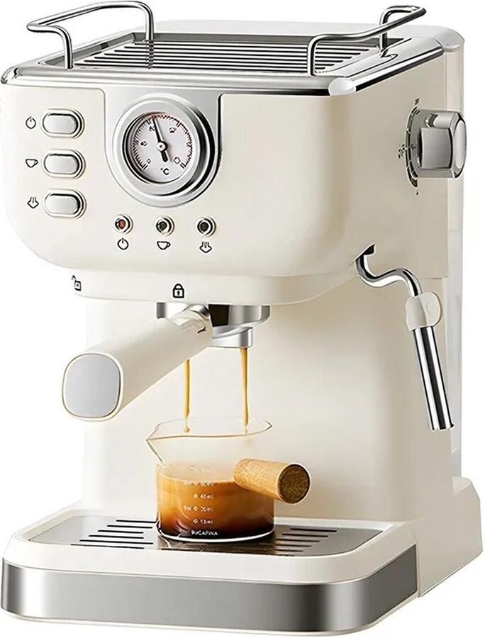 Retro koffiezetapparaat Espressomachine 20 Bar RVS Espressomachine Met Melkschuimer Stoomstaf 2 In 1 Cappuccino Latte Machine