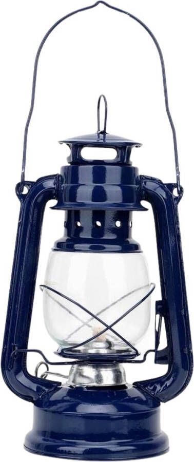 Retro Olielamp Metaal Stormlantaarn Blauw 25 x 11.5 cm
