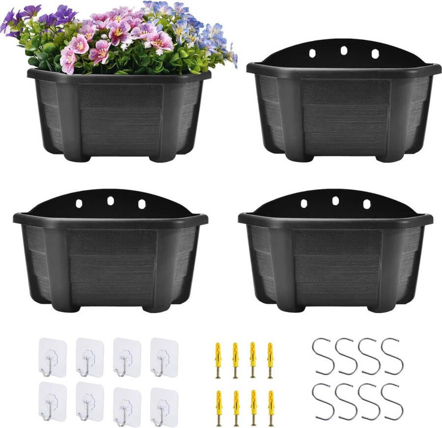 Retro Stijl Muurhanger Bloempotten 25cm 4 Pack voor Balkon en Tuin