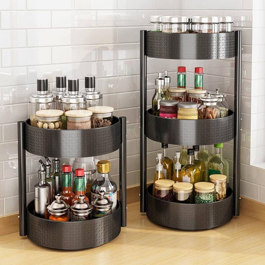 Revolving Spice Rack Lazy Susan Draaitafel Carbon Steel Keukenkast Organizer Kruidenhouder Roterend kruidenrek voor voorraadkast keukenkast (1 laag)