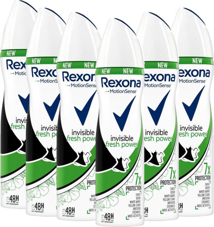 Rexona Deodorant Spray Invisible Fresh Power 6 x 150ml. Voordeelverpakking MotionSense