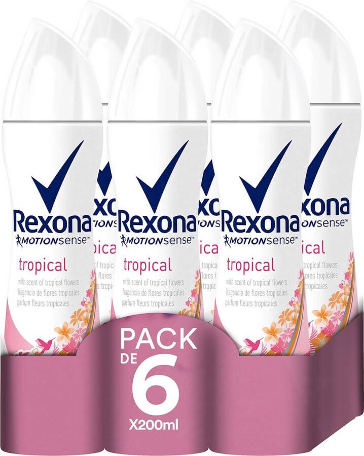 Rexona Deodorant Tropical 6 x 200 ml. MotionSense Voordeelverpakking