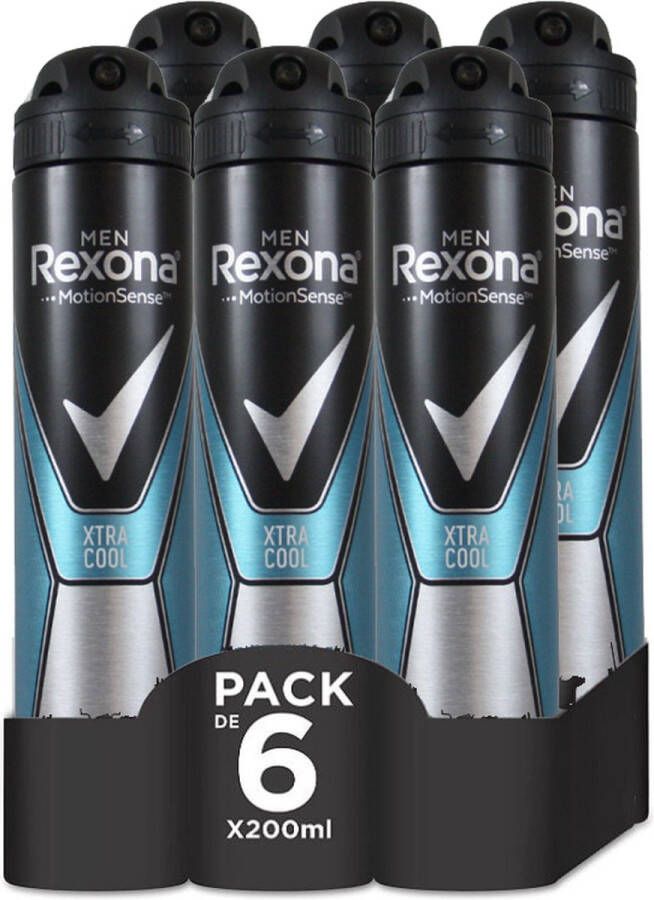 Rexona Men Deodorant 6 x 200 ml. Xtra Cool MotionSense Voordeelverpakking Anti-Transpirant 0% Alchol