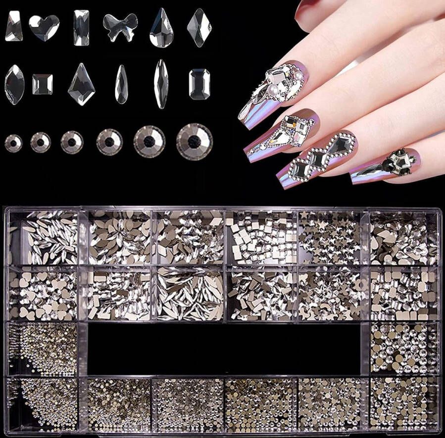 Rhinestones Nail Art Kit 3100pcs 3D Mix Crystal Rhinestones with Drill Pen White Diamond