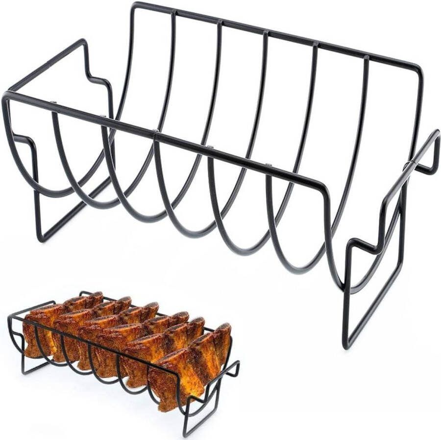 Rib rack roestvrij staal voor 6 ribben gas houtskoolbarbecues oven vaatwasmachinebestendig 35 x 20 x 115