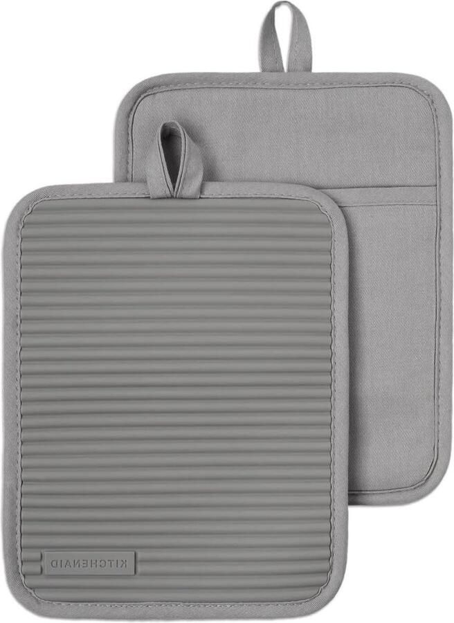 Ribbed Soft Silicone Pot Holder Set 7x9 Grey KitchenAid Accessory