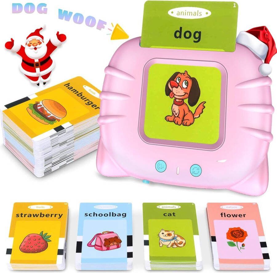Richgv Talking Flash Cards Educatief Speelgoed voor Peuters Logopedie Speelgoed. 12 Thema's 224 Woorden Verjaardagscadeaus voor Meisjes Van 2 3 4 5 6 (Roze)