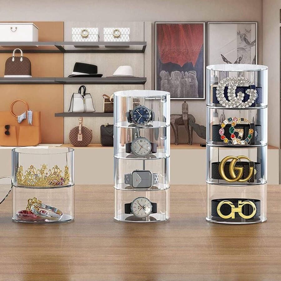 Riem-organizer met 5 verdiepingen acryl riem vitrine met magneetdeksel voor riemen sieraden horloges make-up en cosmetica