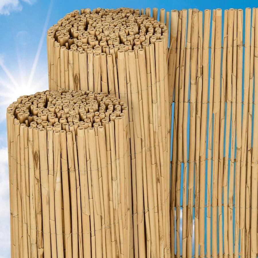 Rieten Matten Natuur 90x600cm Duurzaam Weerbestendig Rietmat Binnen Buiten Balkon Terras Tuin Windscherm Zonwering Privacyscherm Hout Inkijkbescherming SolVision S36 bamboe schutting