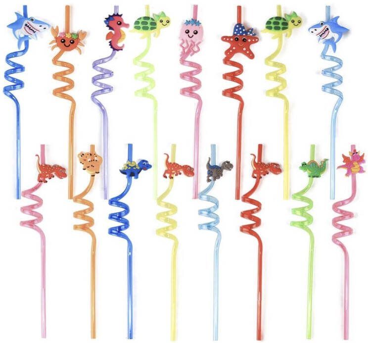 Rietjes verschillende schattige vormen en kleurrijk 16 stuks herbruikbare rietjes voor kinderen verjaardagsfeestdecoraties feestaccessoires