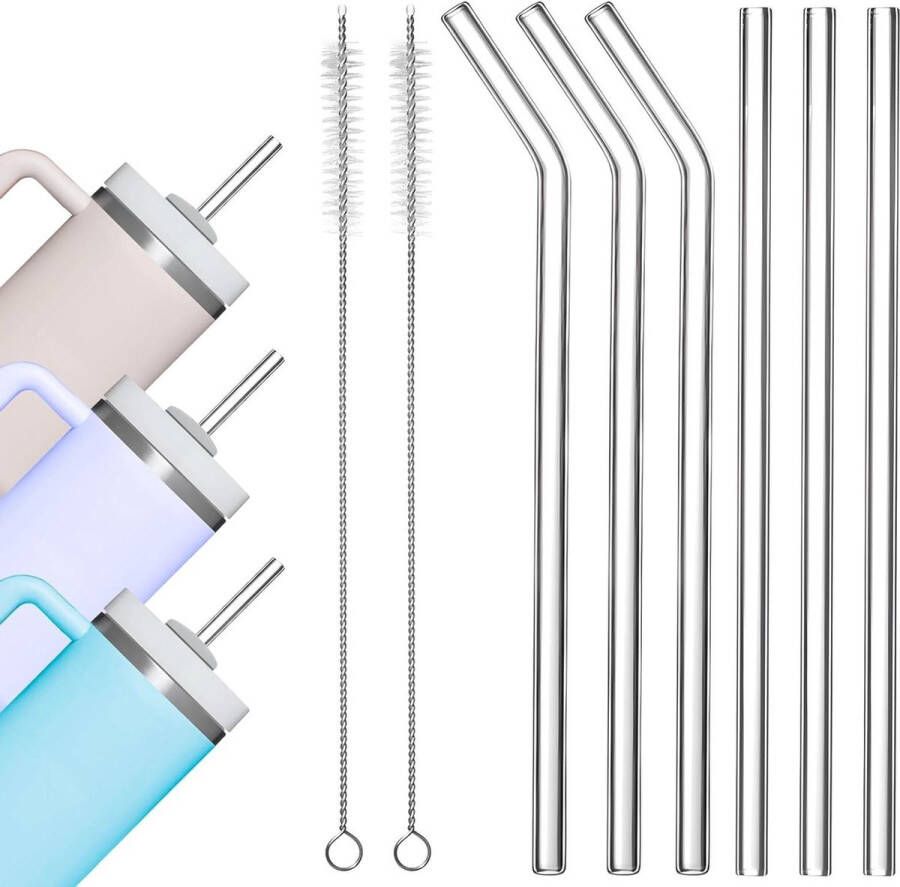 Rietjes voor glazen bekers 100 ml set van 8 transparant herbruikbaar reinigingsborstels melk Glazen rietjes