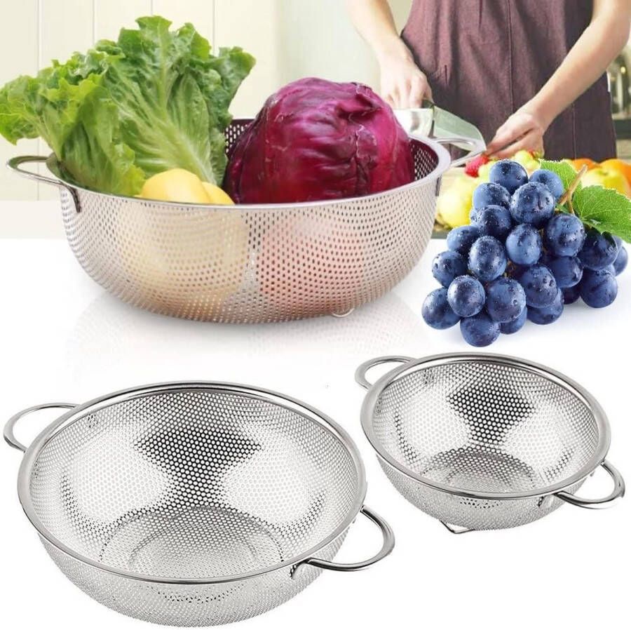 Rijst zeef 3 stuks zeef roestvrij stalen keukenzeef pastazeef set van 3 met handgreep microgeperforeerde afdruipzeef voor het afvoeren en afspoelen voor keuken pasta groenten fruit rijst