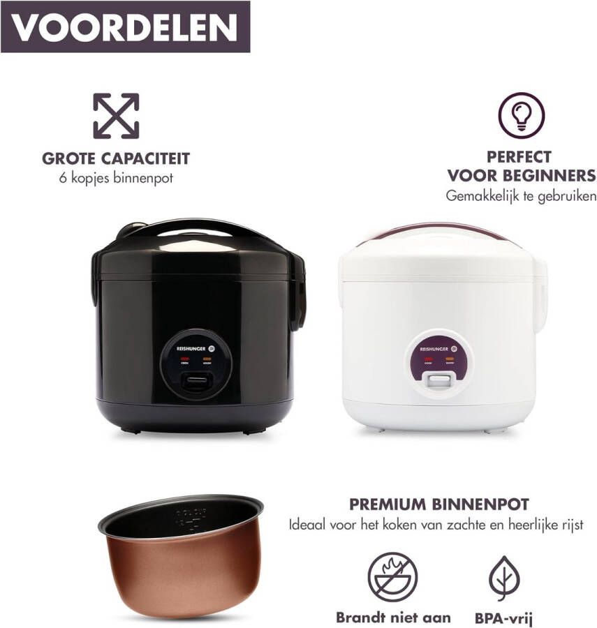 Rijstkoker en stoompan met keramische coating zwart Voor 1-6 personen Snelle bereiding zonder aanbranden Met warmhoudfunctie incl. stoominzet lepel en maatbeker…