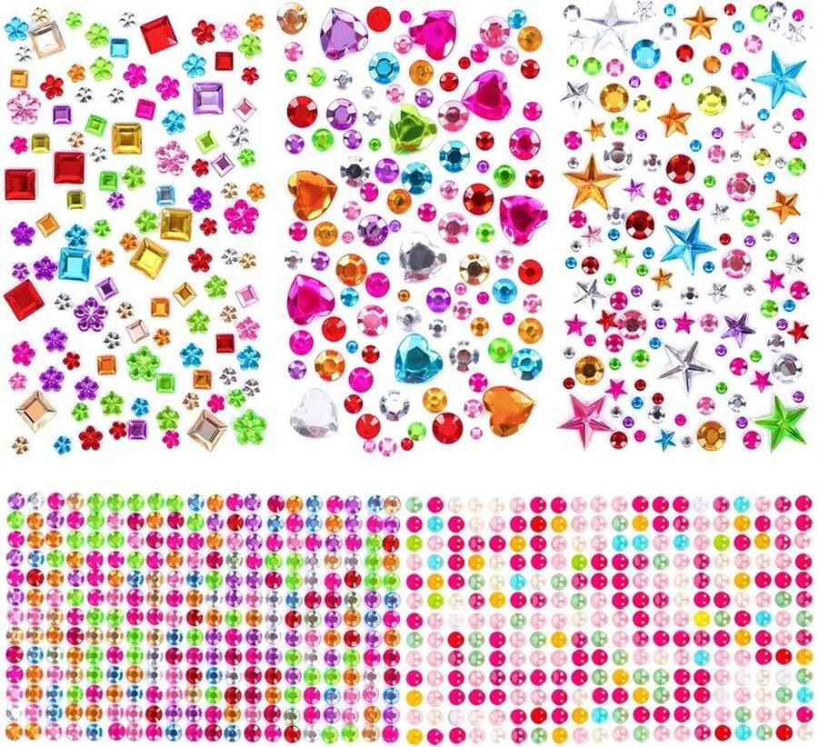 RiLeo Strass Steentjes Zelfklevend Acryl edelstenen Steen Steentjes Diamant Schitterend Glimmend Glitter Knutselproject Plakboek Festiviteit Feestelijk Gezichtsdecoratie Festival Carnaval 880 stuks 5 vellen